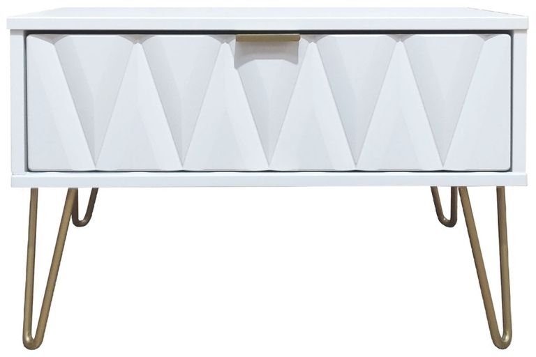 Diamond White 1 Drawer Midi Bedside Table with Gold Hairpin Legs