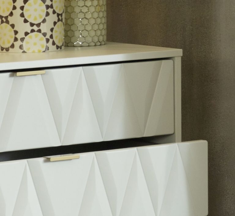 Diamond White 2 Drawer Midi Bedside Cabinet with Gold Hairpin Legs