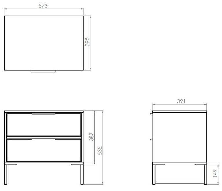 Diego Black 2 Drawer Bedside Cabinet