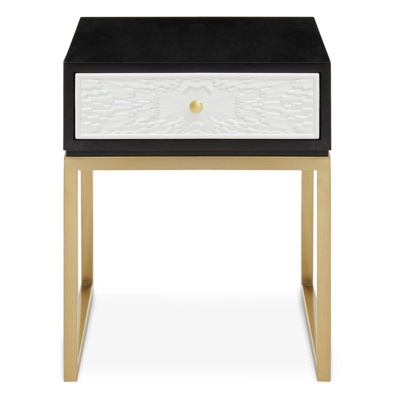 Dumas Bedside Table - 1 Drawer - Square - Black and White