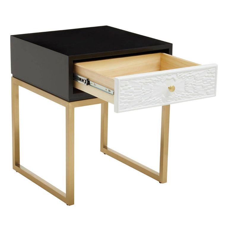 Dumas Bedside Table - 1 Drawer - Square - Black and White