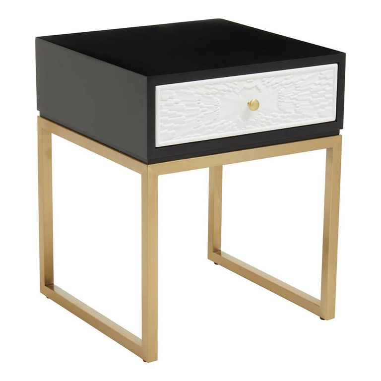 Dumas Bedside Table - 1 Drawer - Square - Black and White