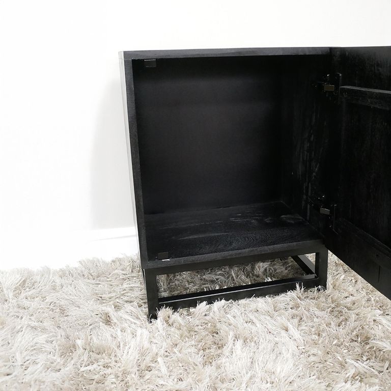Bedside Cabinet - 1 Door - Black Mango Wood
