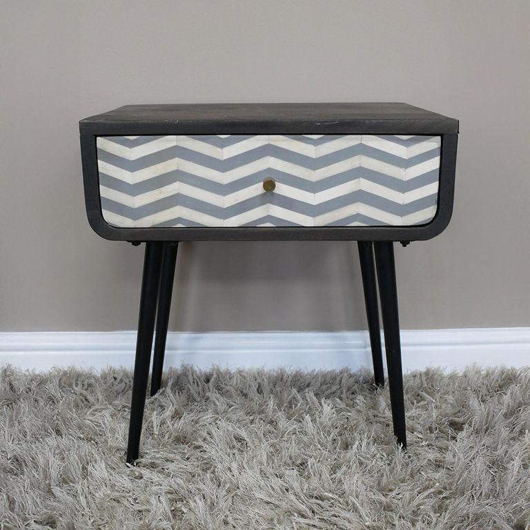Bedside Cabinet - 1 Drawer - Black Mango Wood