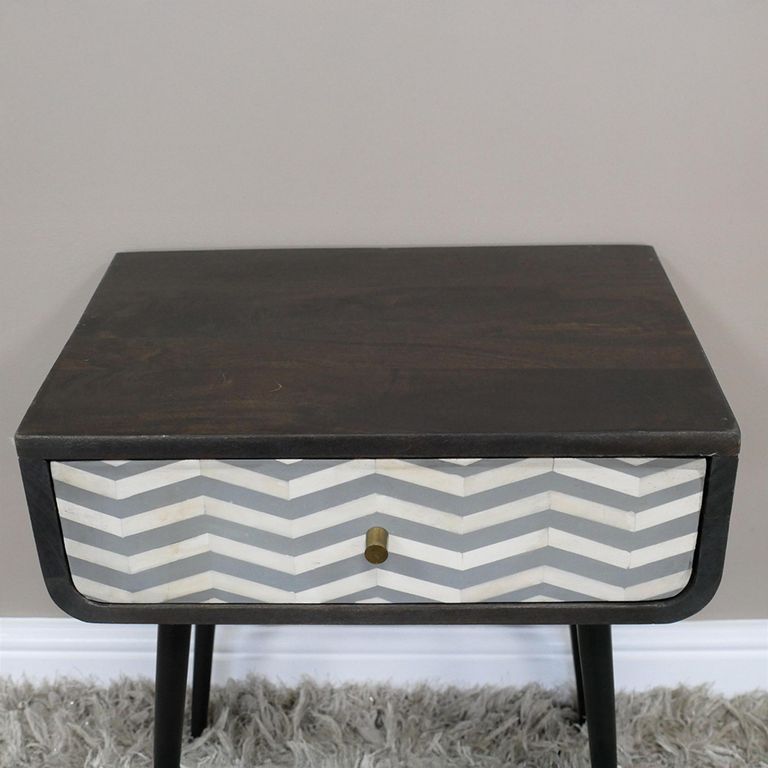 Bedside Cabinet - 1 Drawer - Black Mango Wood