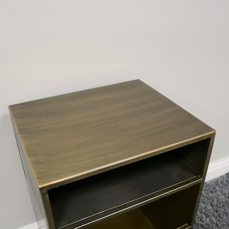 Bedside Cabinet - 1 Door - Brushed Metal and Glass