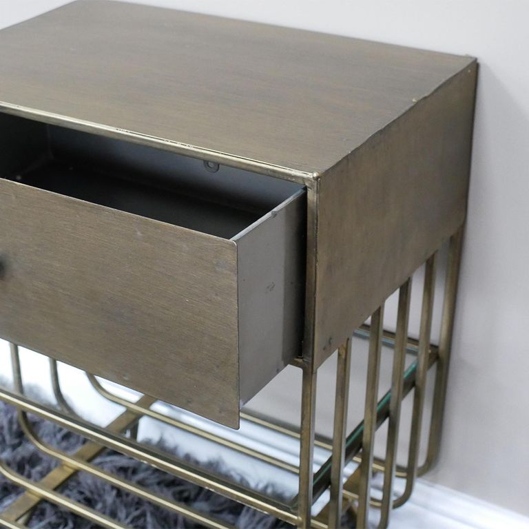 Bedside Cabinet - 1 Drawer - Brushed Metal and Glass
