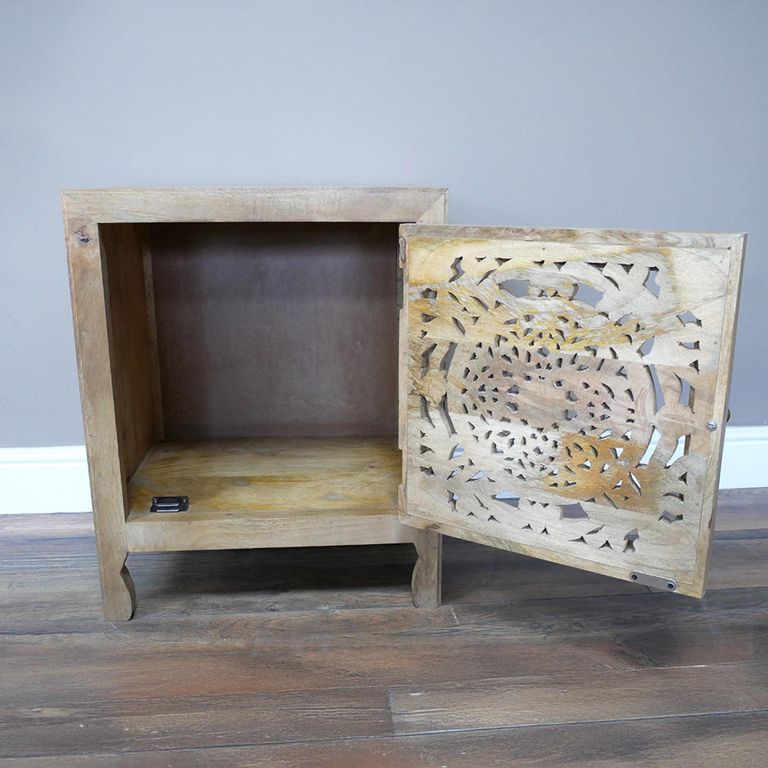 Bedside Cabinet - 1 Door - Carved Mango Wood