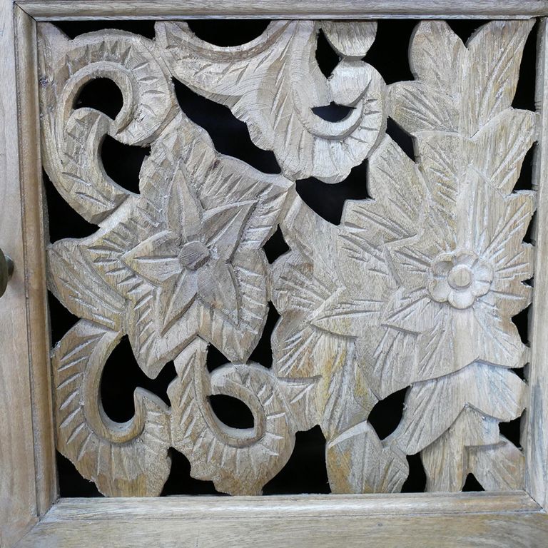 Bedside Cabinet - 1 Door - Small - Carved Mango Wood