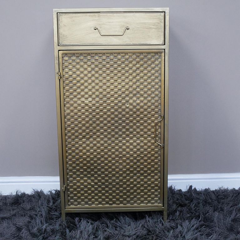 Bedside Cabinet - 1 Door - 1 Drawer - Gold Metal