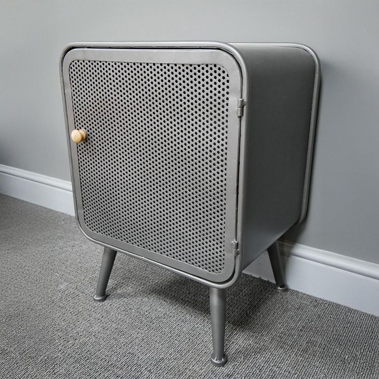 Bedside Cabinet - 1 Door - Grey Metal Mesh