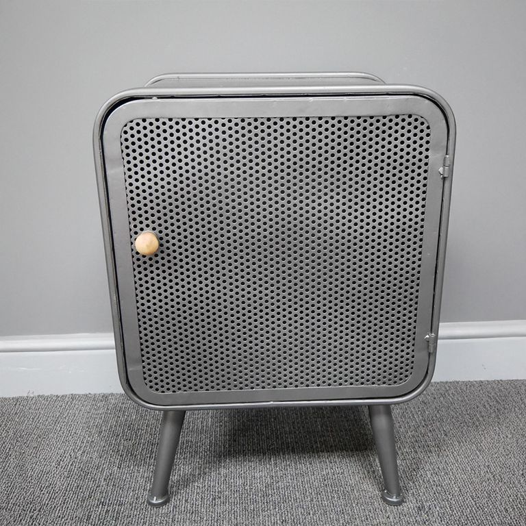 Bedside Cabinet - 1 Door - Grey Metal Mesh