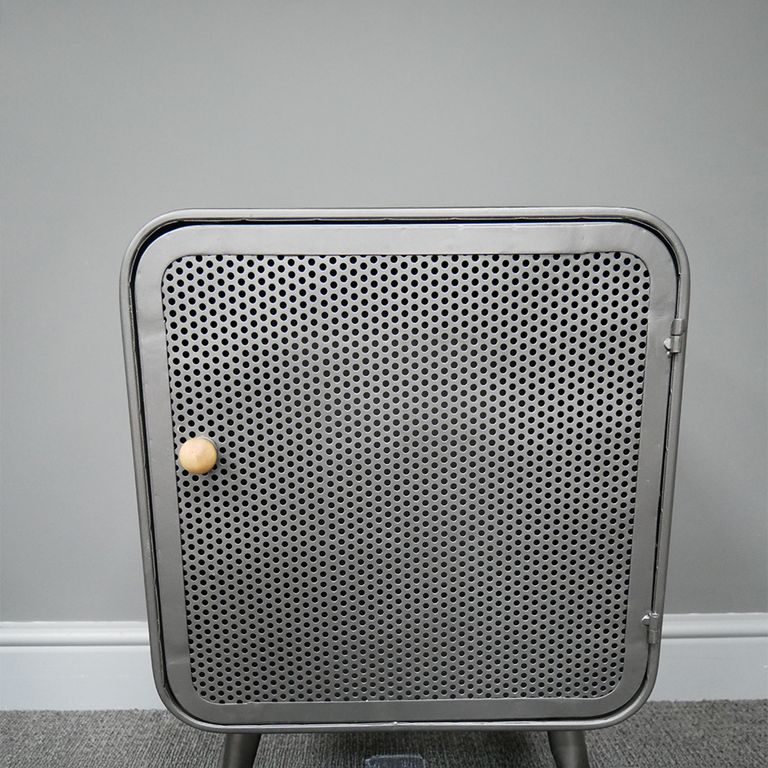 Bedside Cabinet - 1 Door - Grey Metal Mesh