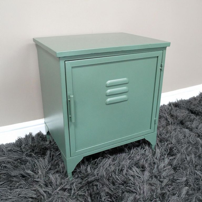Bedside Cabinet - 1 Door - Green Metal - Industrial