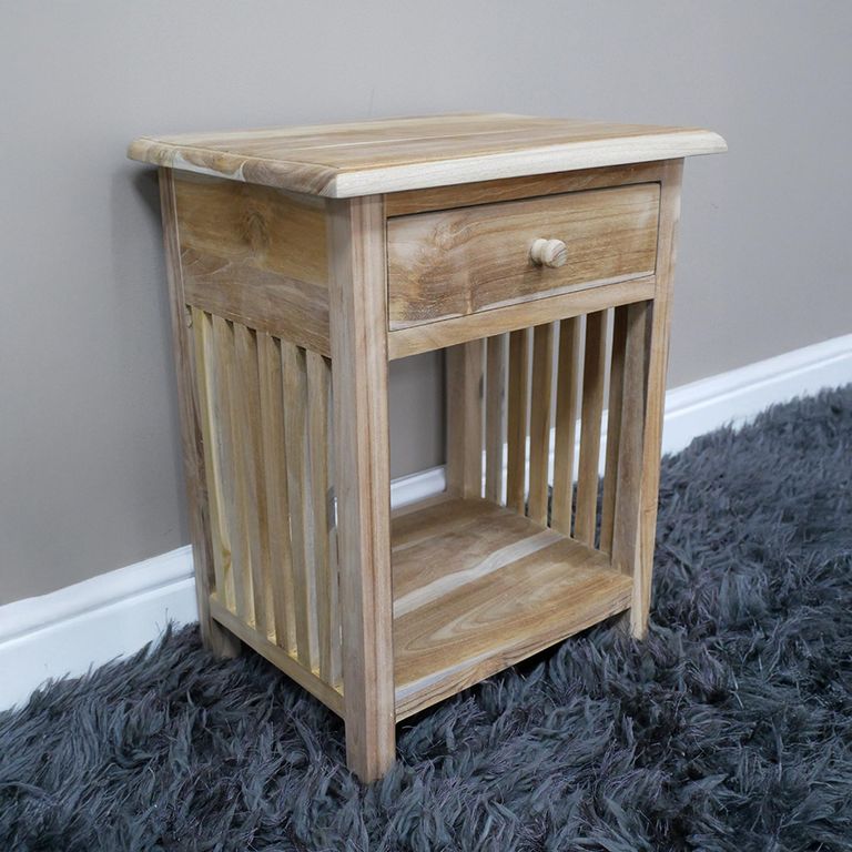 Bedside Table - 1 Drawer - Teak Wood