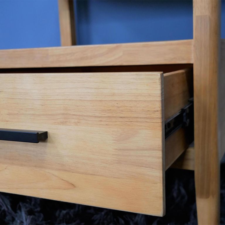 Bedside Cabinet - 1 Drawer - Wood and Black Glass