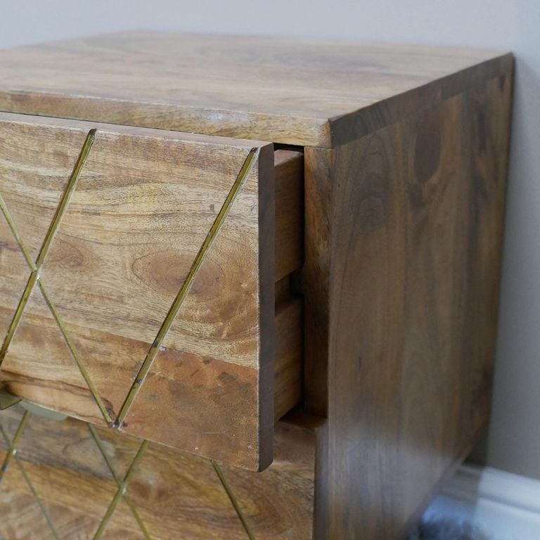 Bedside Cabinet - 2 Drawer - Wooden - Hairpin Legs
