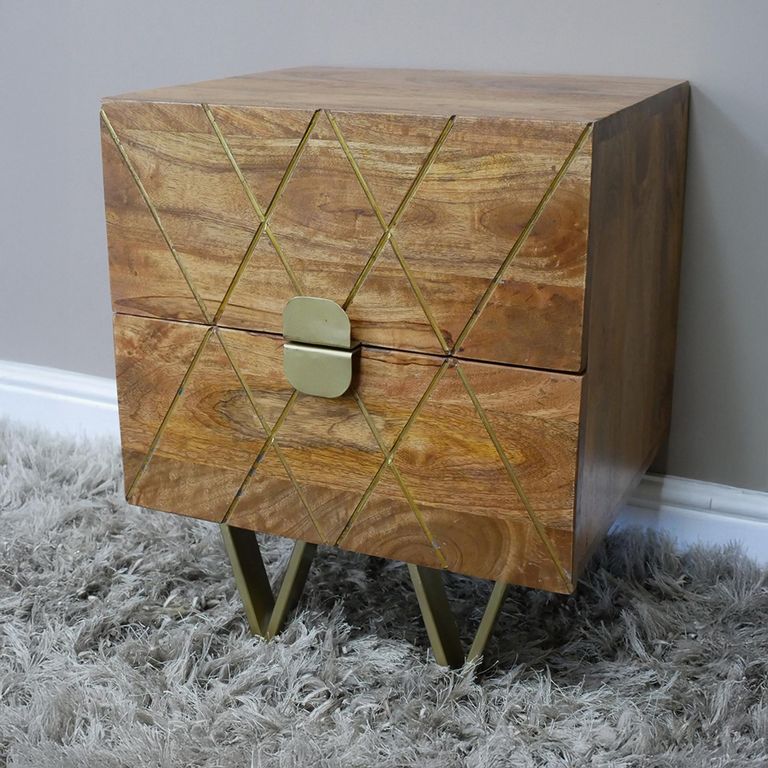 Bedside Cabinet - 2 Drawer - Wooden - Hairpin Legs