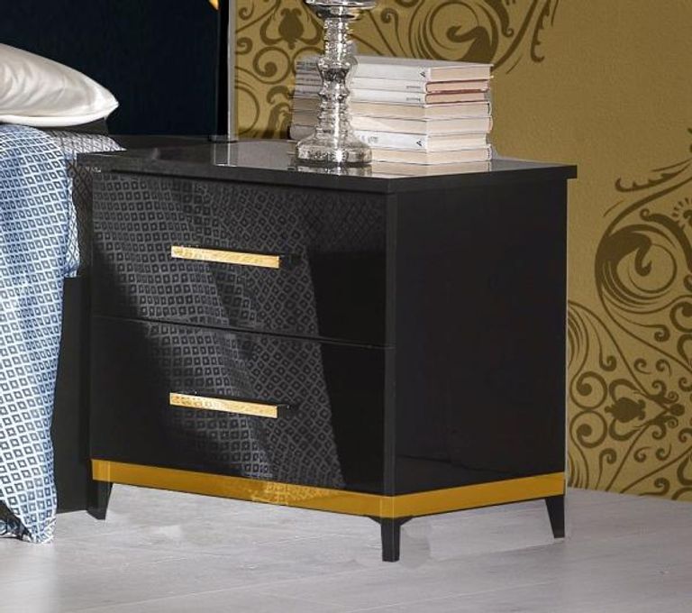 Elegance Black Italian 2 Drawer Bedside Cabinet