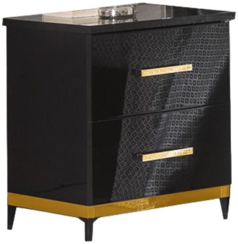 Elegance Black Italian 2 Drawer Bedside Cabinet