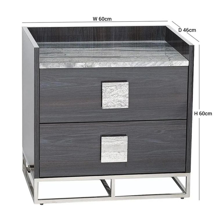 Elliot Bedside Cabinet - 2 Drawer - Marble and Wooden - Variation Available
