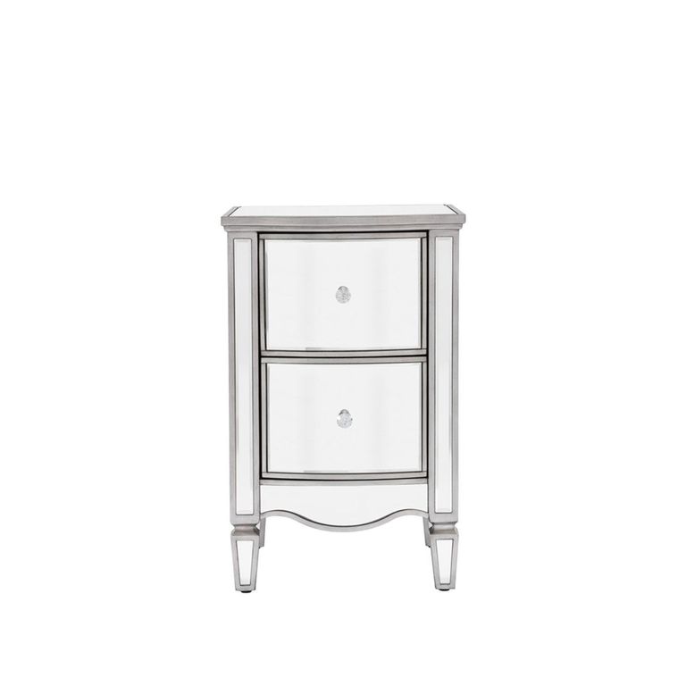 Elysee Narrow Bedside Cabinet - 2 Drawer - Mirrored