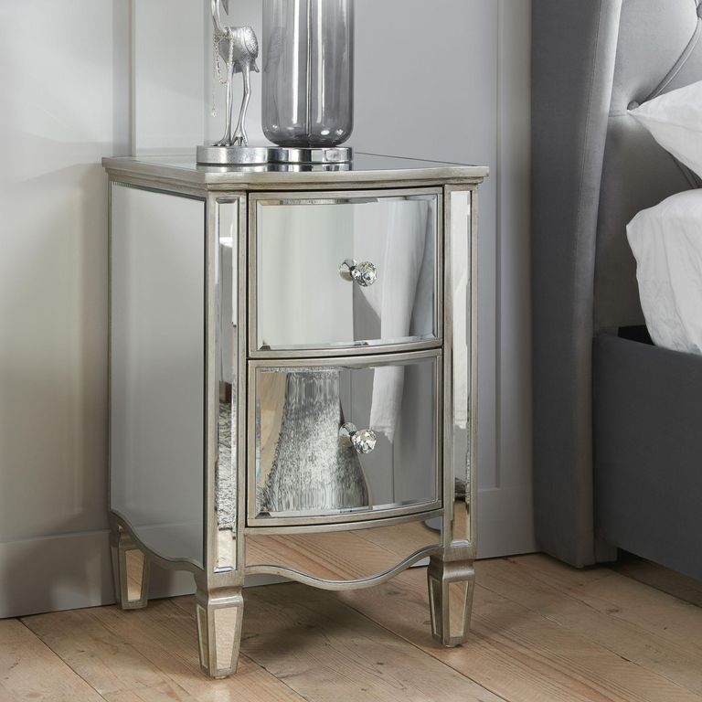 Elysee Narrow Bedside Cabinet - 2 Drawer - Mirrored