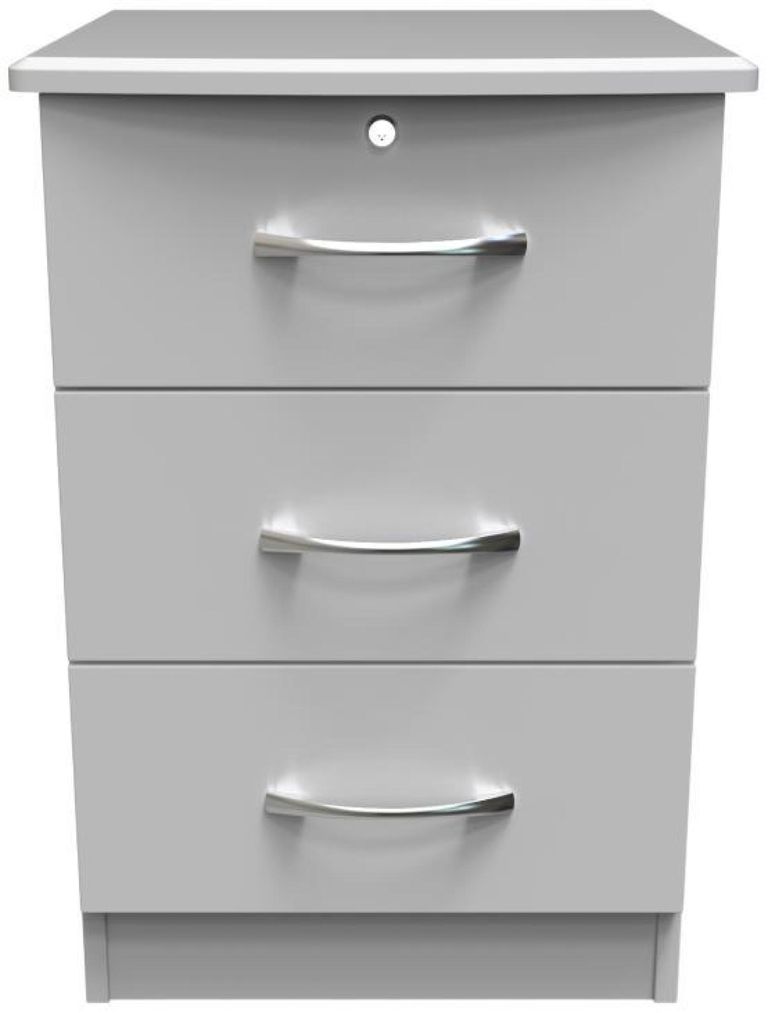 Eve Grey 3 Drawer Bedside Cabinet with Lock