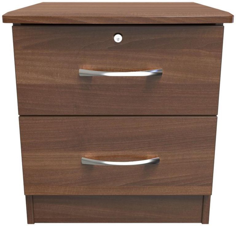 Eve Walnut Effect 2 Drawer Bedside Cabinet with Lock