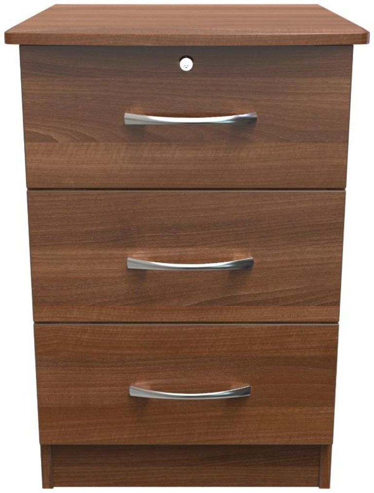 Eve Walnut Effect 3 Drawer Bedside Cabinet with Lock