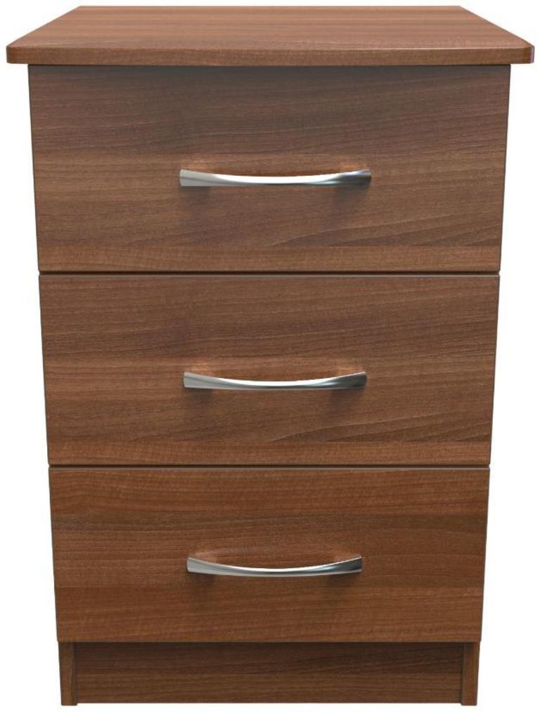 Eve Walnut Effect 3 Drawer Bedside Cabinet