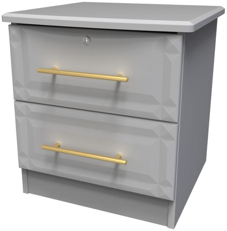 Faye Grey 2 Drawer Bedside Cabinet with Lock