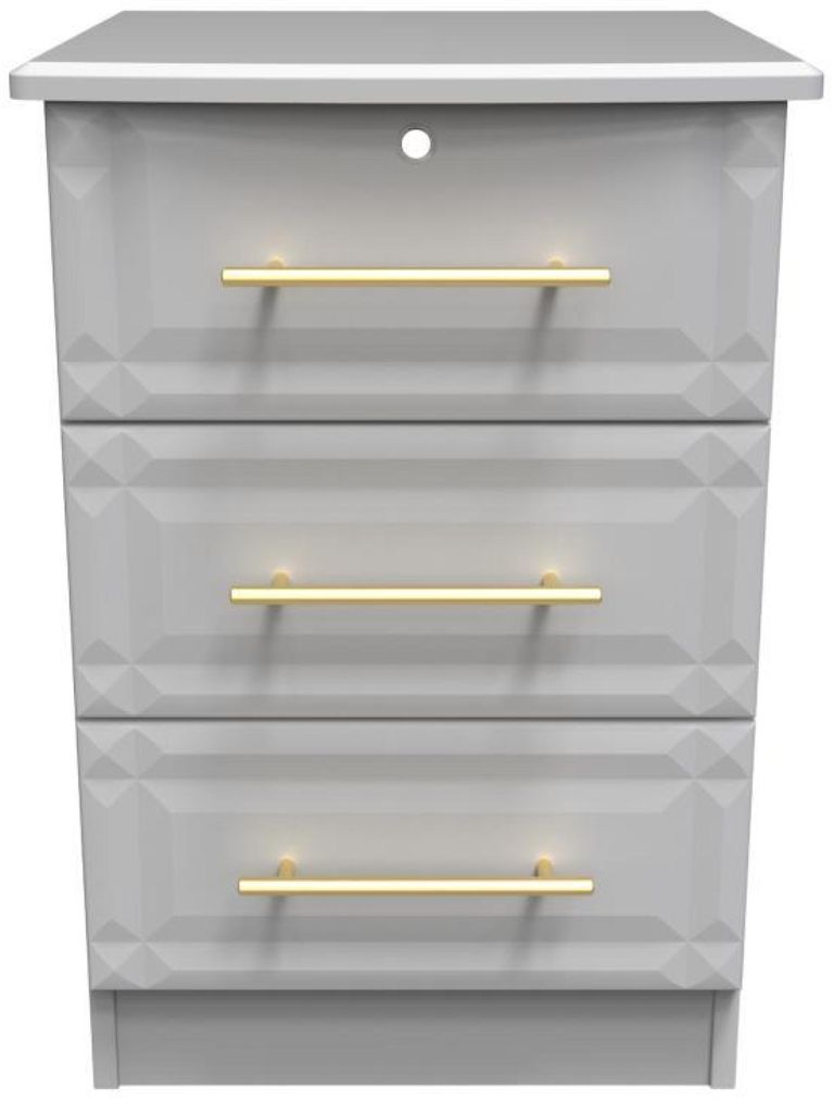 Faye Grey 3 Drawer Bedside Cabinet with Lock