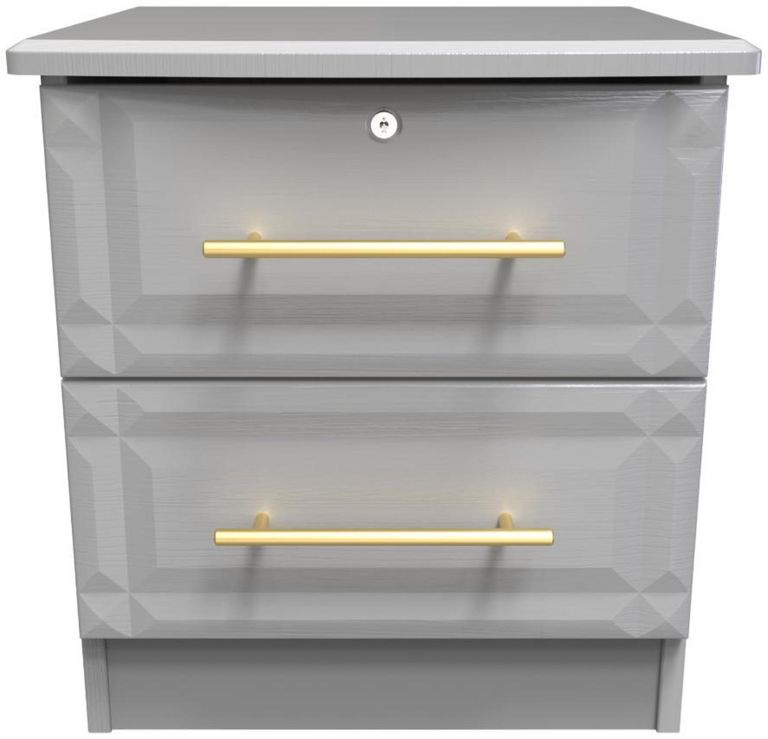 Faye Grey Ash 2 Drawer Bedside Cabinet with Lock