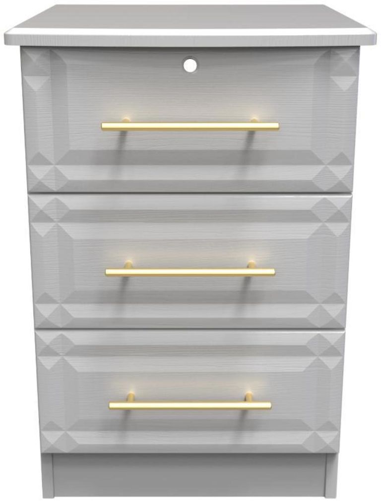 Faye Grey Ash 3 Drawer Bedside Cabinet with Lock