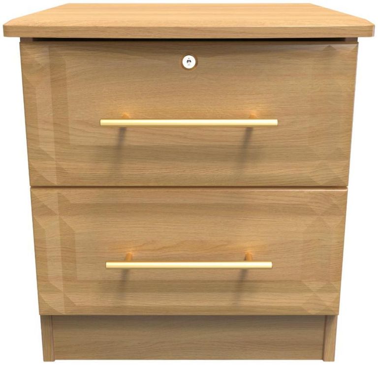Faye Oak Effect 2 Drawer Bedside Cabinet with Lock
