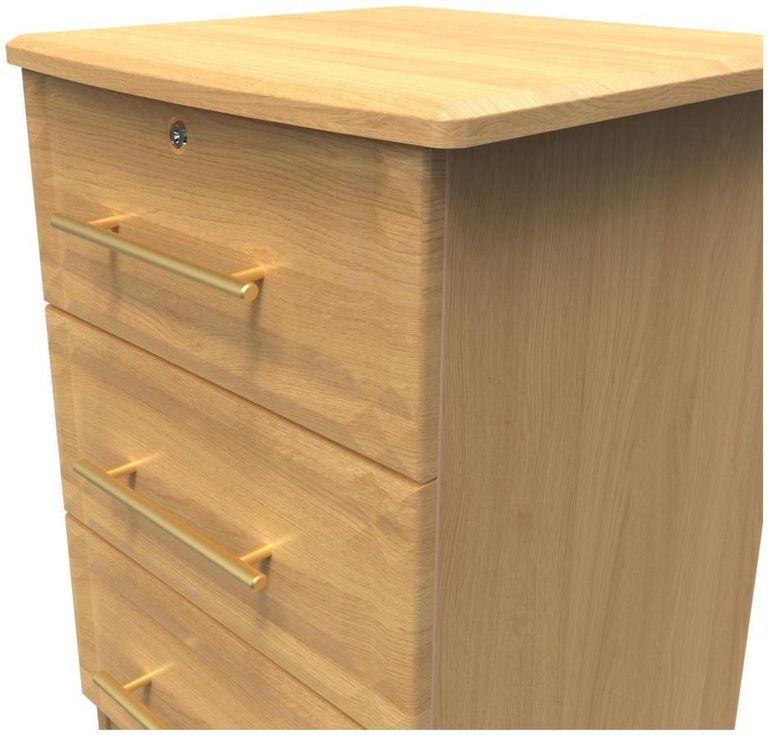 Faye Oak Effect 3 Drawer Bedside Cabinet with Lock
