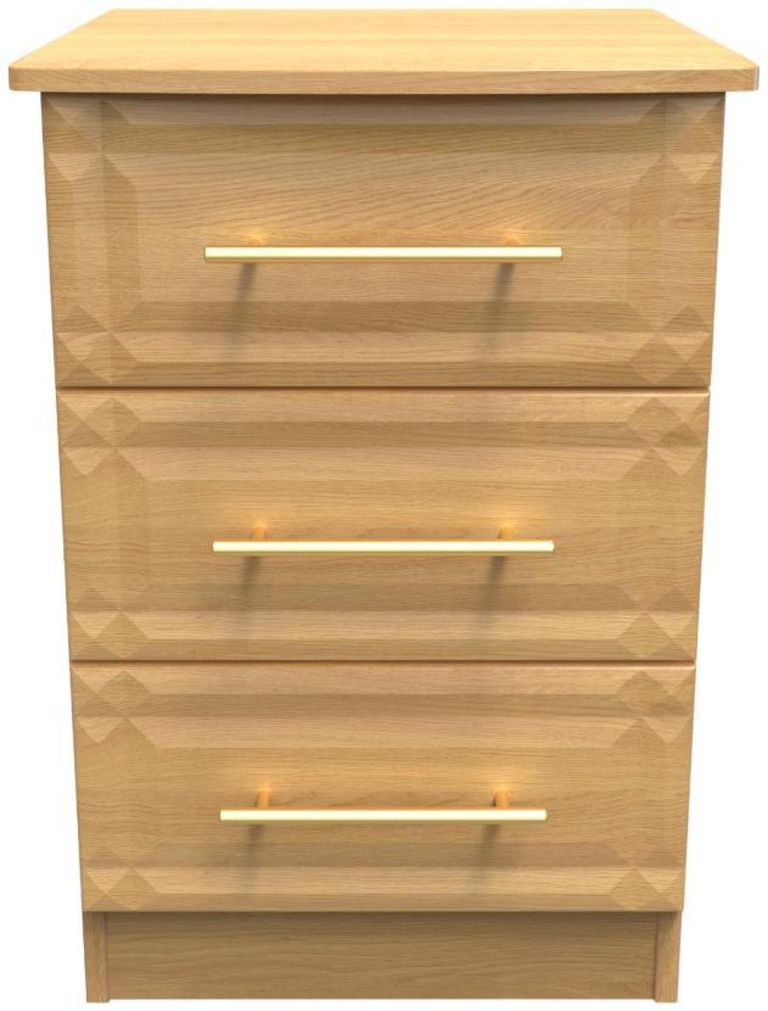 Faye Oak Effect 3 Drawer Bedside Cabinet