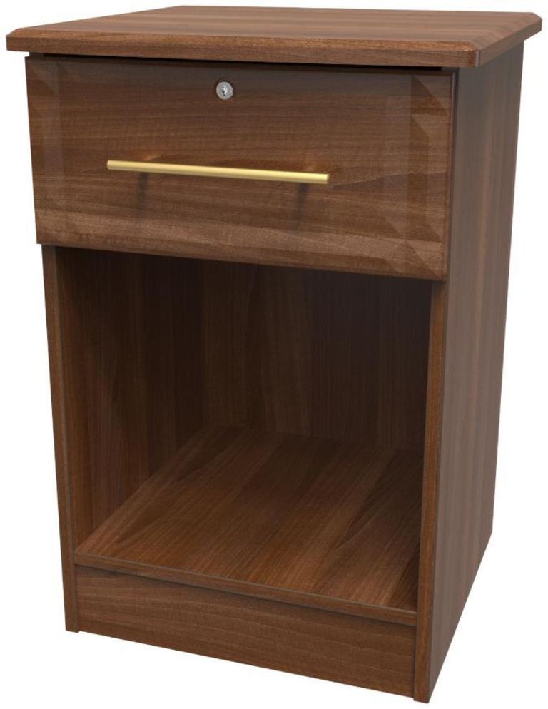 Faye Walnut Effect 1 Drawer Bedside Cabinet with Lock