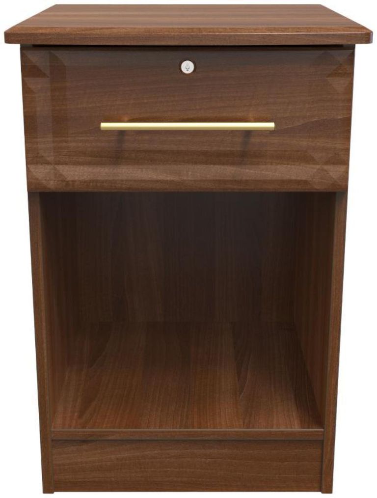 Faye Walnut Effect 1 Drawer Bedside Cabinet with Lock