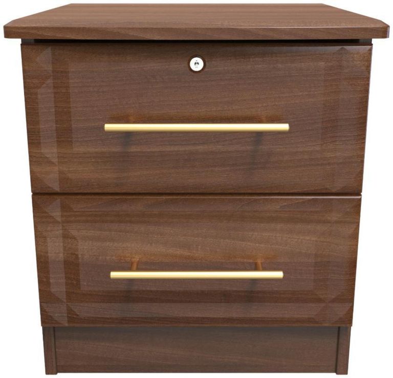 Faye Walnut Effect 2 Drawer Bedside Cabinet with Lock