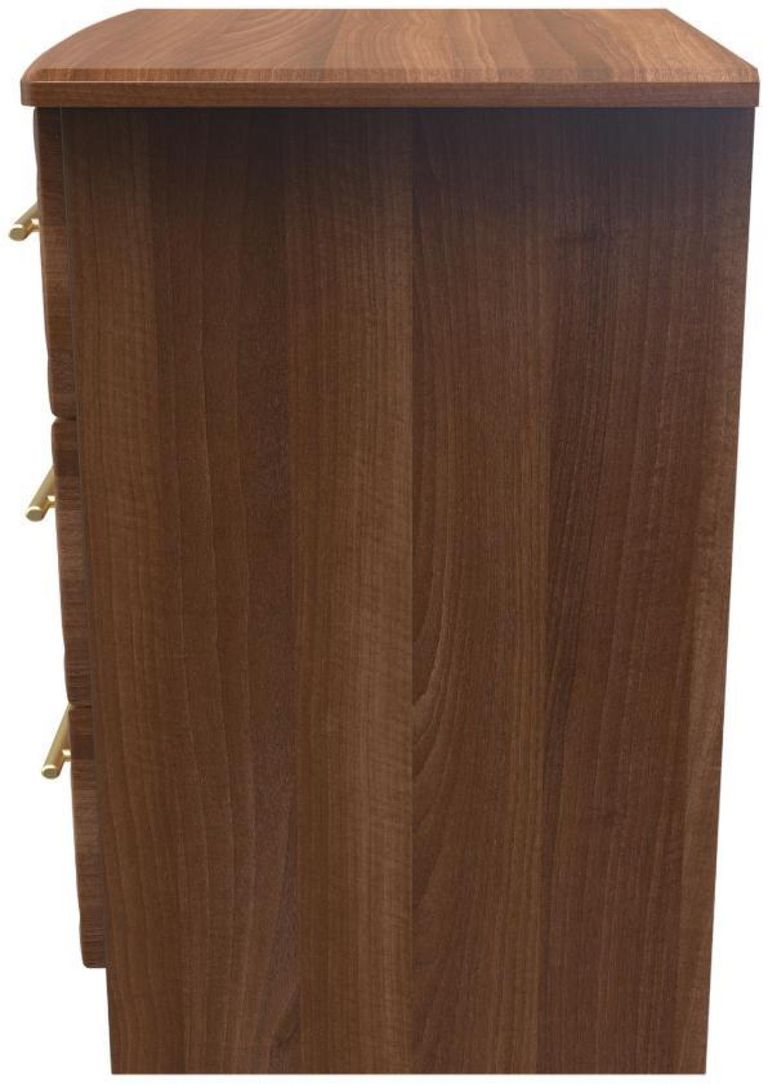 Faye Walnut Effect 3 Drawer Bedside Cabinet