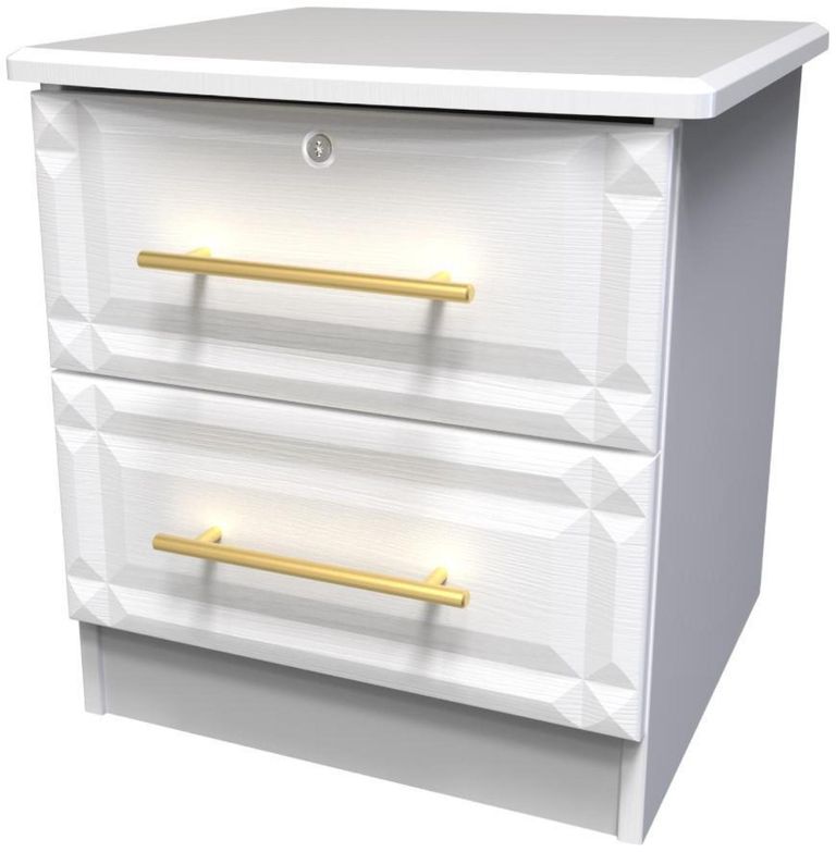 Faye White 2 Drawer Bedside Cabinet with Lock