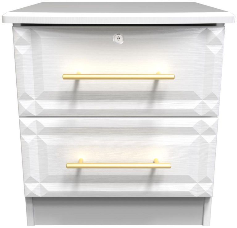 Faye White 2 Drawer Bedside Cabinet with Lock