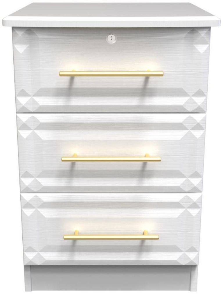 Faye White 3 Drawer Bedside Cabinet with Lock