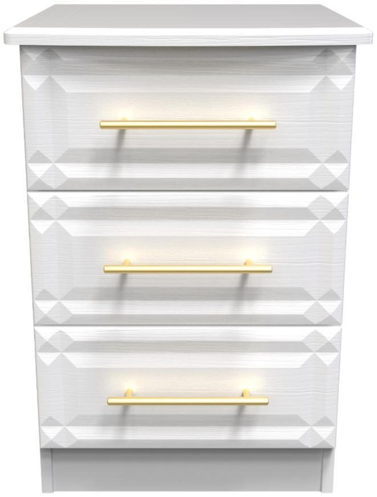 Faye White 3 Drawer Bedside Cabinet