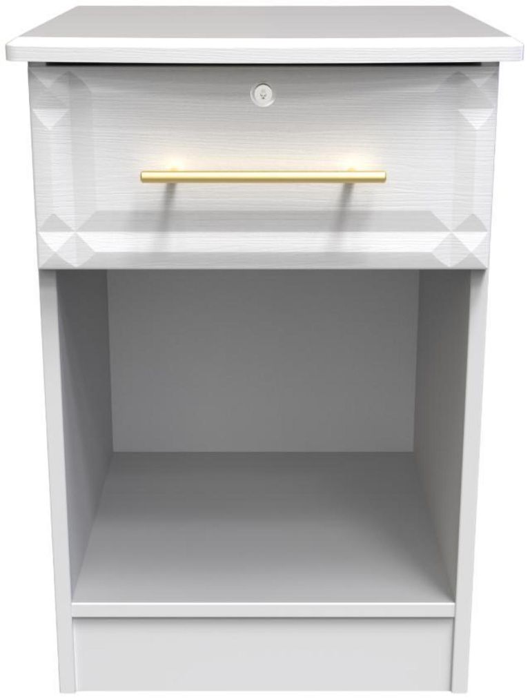 Faye White Ash 1 Drawer Bedside Cabinet with Lock