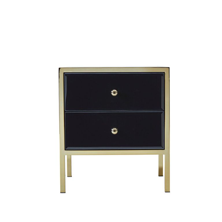 Fenwick Bedside Cabinet - 2 Drawer - Black Glass - Gold Trim