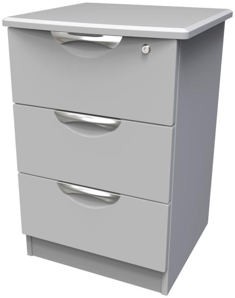 Flora Grey 3 Drawer Bedside Cabinet with Lock