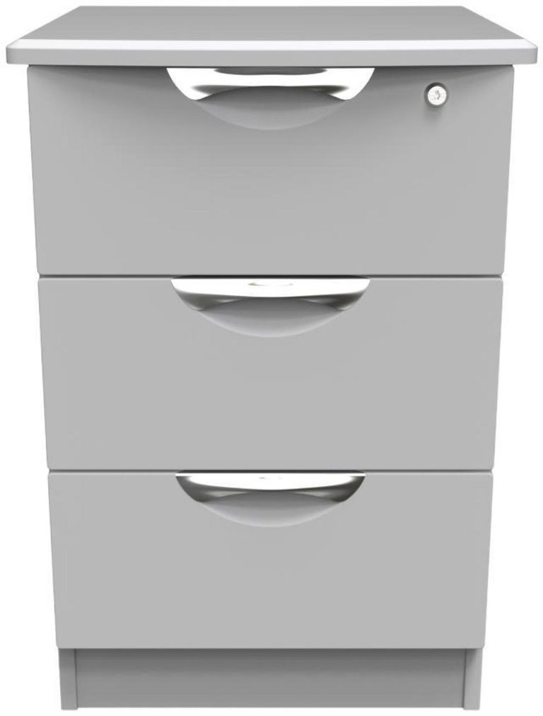 Flora Grey 3 Drawer Bedside Cabinet with Lock